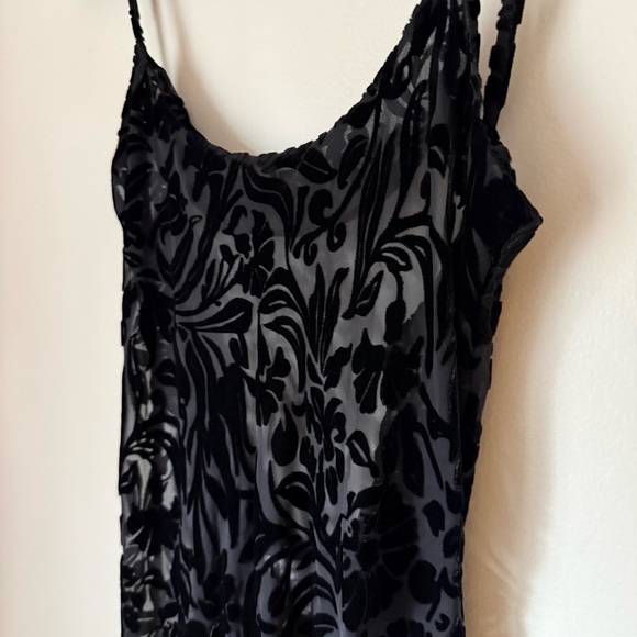 Victoria Secret Black Burnout Velvet Floral Slip Dress Maxi with Thigh Slit, M - Picture 3 of 13